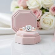 Rose Gold 2.0ct Cushion Cut Three Stone Diamond Engagement Ring