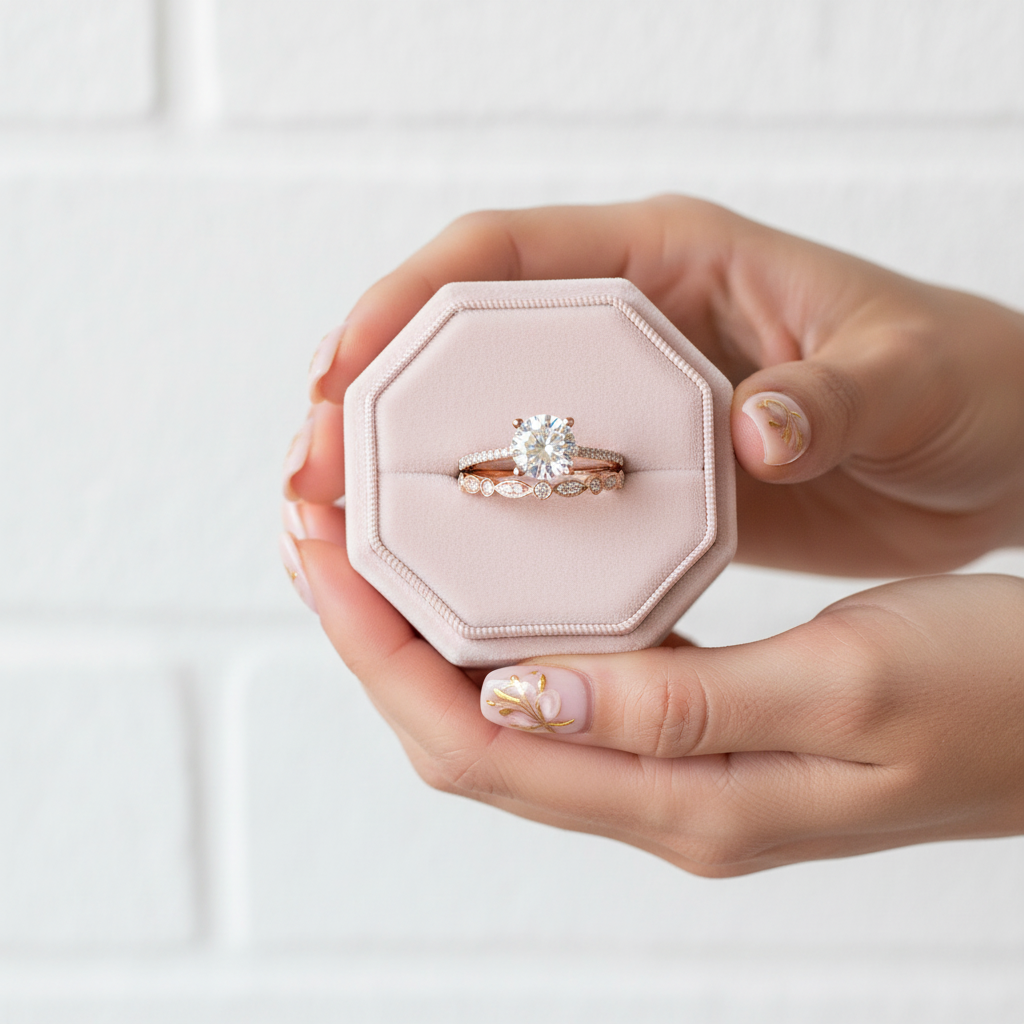 Rose Gold 2.0ct Round Cut Art Deco Bridal Set-Black Diamonds New York