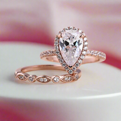 Rose Gold 2.2 Carat Halo Pear Cut White Sapphire Ring Set-Black Diamonds New York
