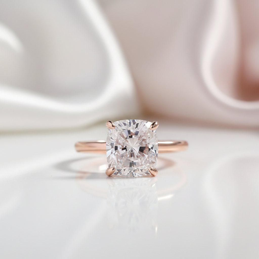 Rose Gold 3.0 Carat Cushion Cut Engagement Ring-Black Diamonds New York
