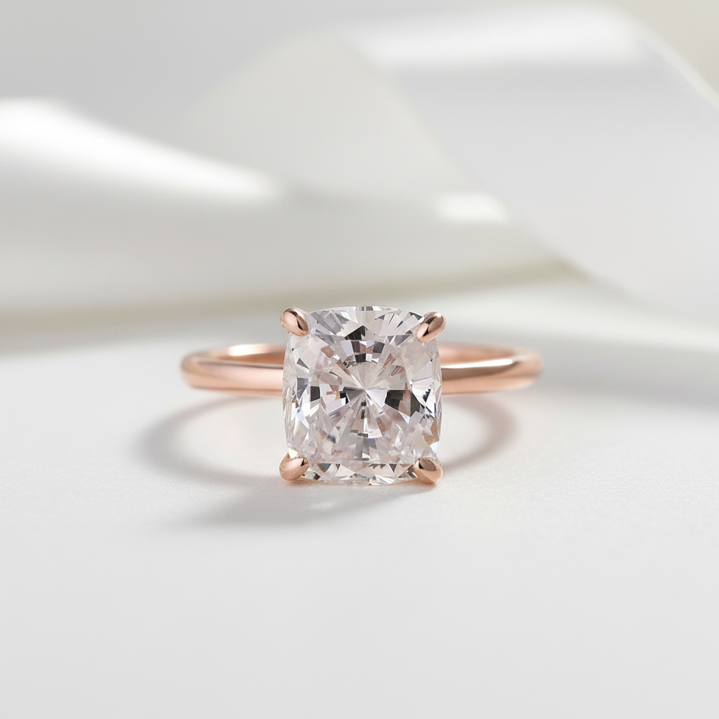 Rose Gold 3.0 Carat Cushion Cut Engagement Ring-Black Diamonds New York