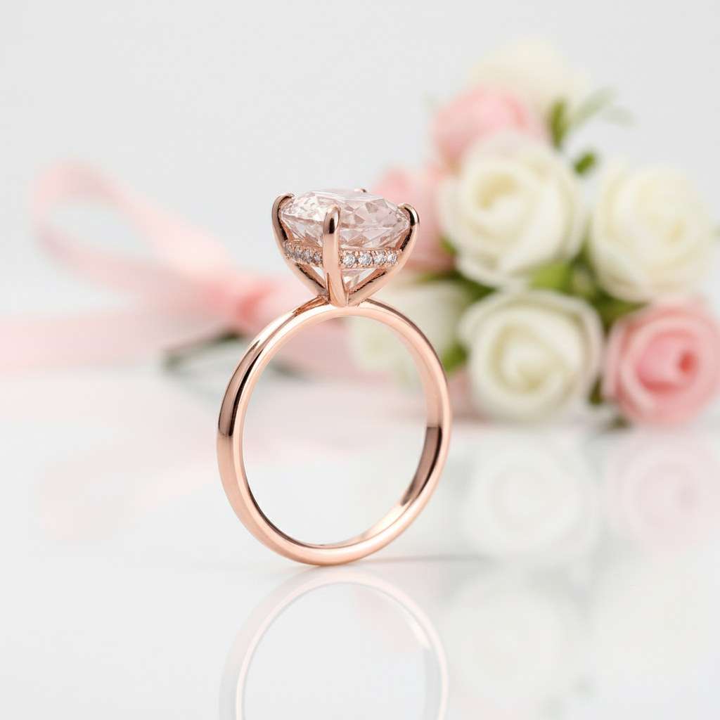 Rose Gold 3.0 Carat Cushion Cut Engagement Ring-Black Diamonds New York