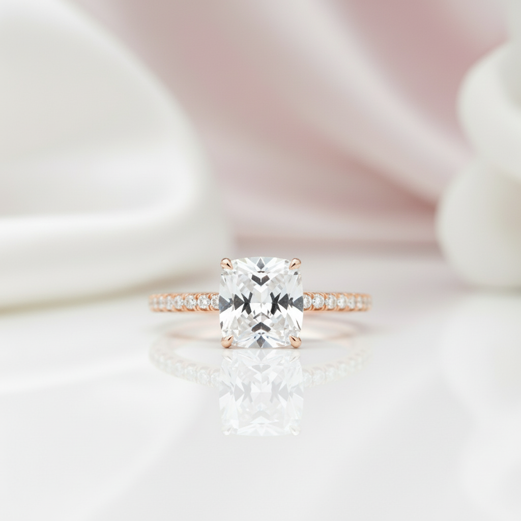 Rose Gold 3.0ct Cushion Cut White Sapphire Engagement Ring-Black Diamonds New York