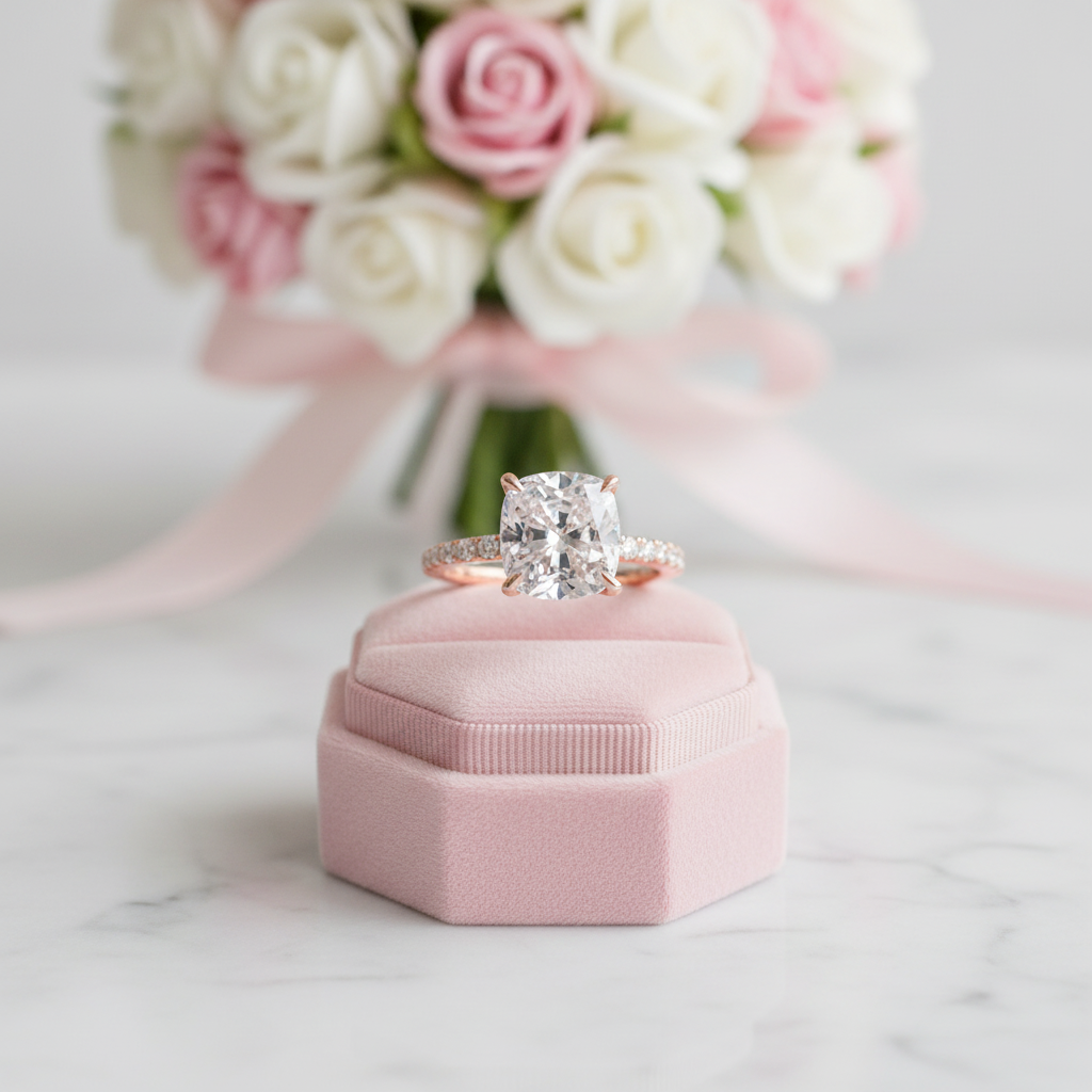 Rose Gold 3.0ct Cushion Cut White Sapphire Engagement Ring-Black Diamonds New York