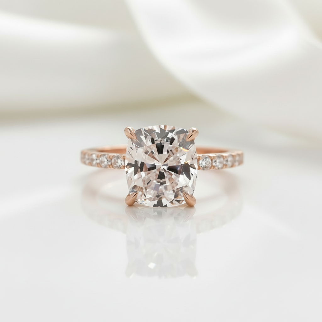 Rose Gold 3.0ct Cushion Cut White Sapphire Engagement Ring-Black Diamonds New York