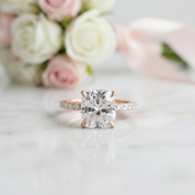 Rose Gold 3.0ct Cushion Cut White Sapphire Engagement Ring-Black Diamonds New York
