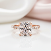 Rose Gold 3.0ct Cushion Cut White Sapphire Engagement Ring-Black Diamonds New York