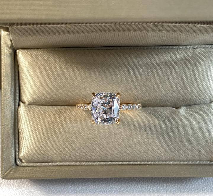 VIP 9K Rose Gold 3.0ct Cushion Cut White Sapphire Engagement Ring-Black Diamonds New York