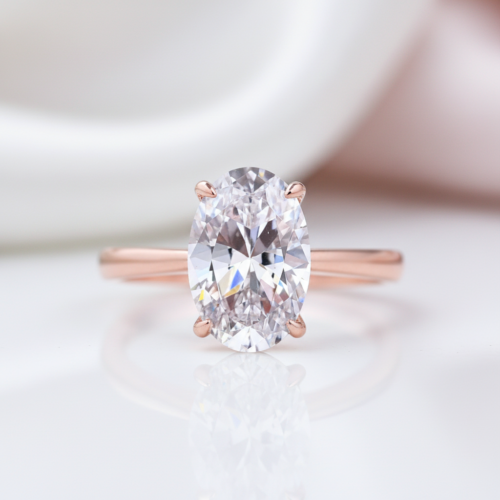 Rose Gold 3.50ct Oval Cut Solitaire Engagement Ring-Black Diamonds New York