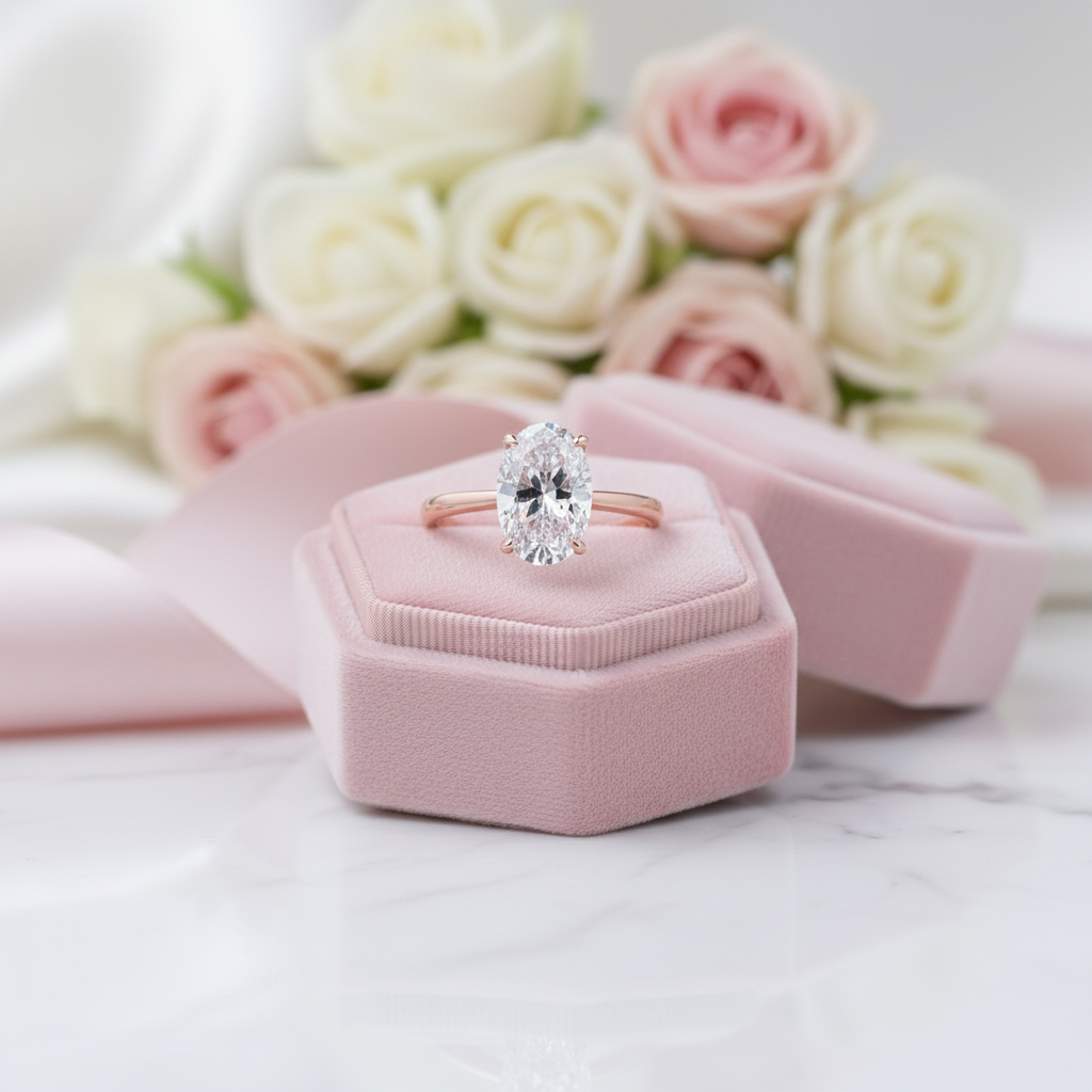 Rose Gold 3.50ct Oval Cut Solitaire Engagement Ring-Black Diamonds New York