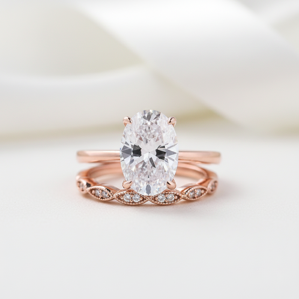 Rose Gold 3.50ct Oval Cut Solitaire Wedding Set-Black Diamonds New York