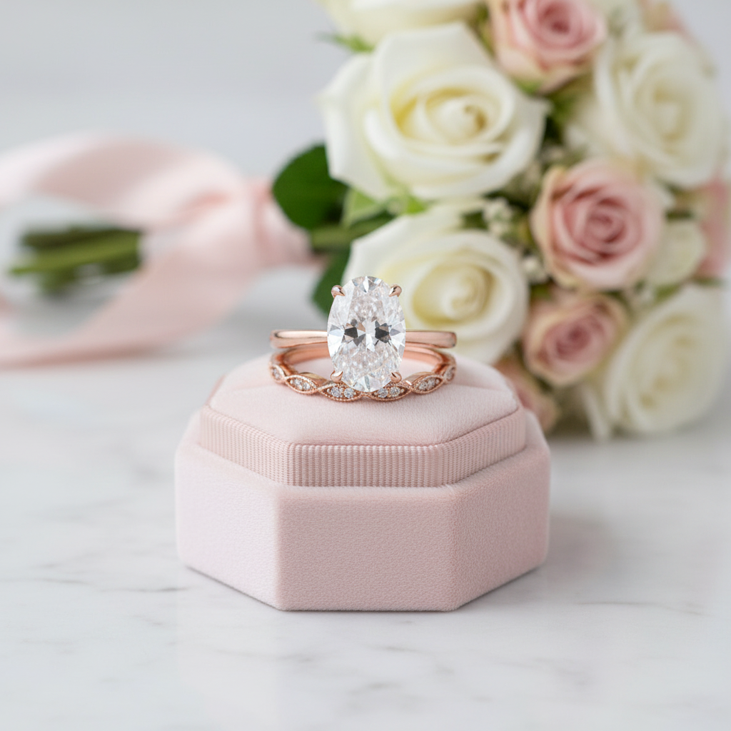 Rose Gold 3.50ct Oval Cut Solitaire Wedding Set-Black Diamonds New York