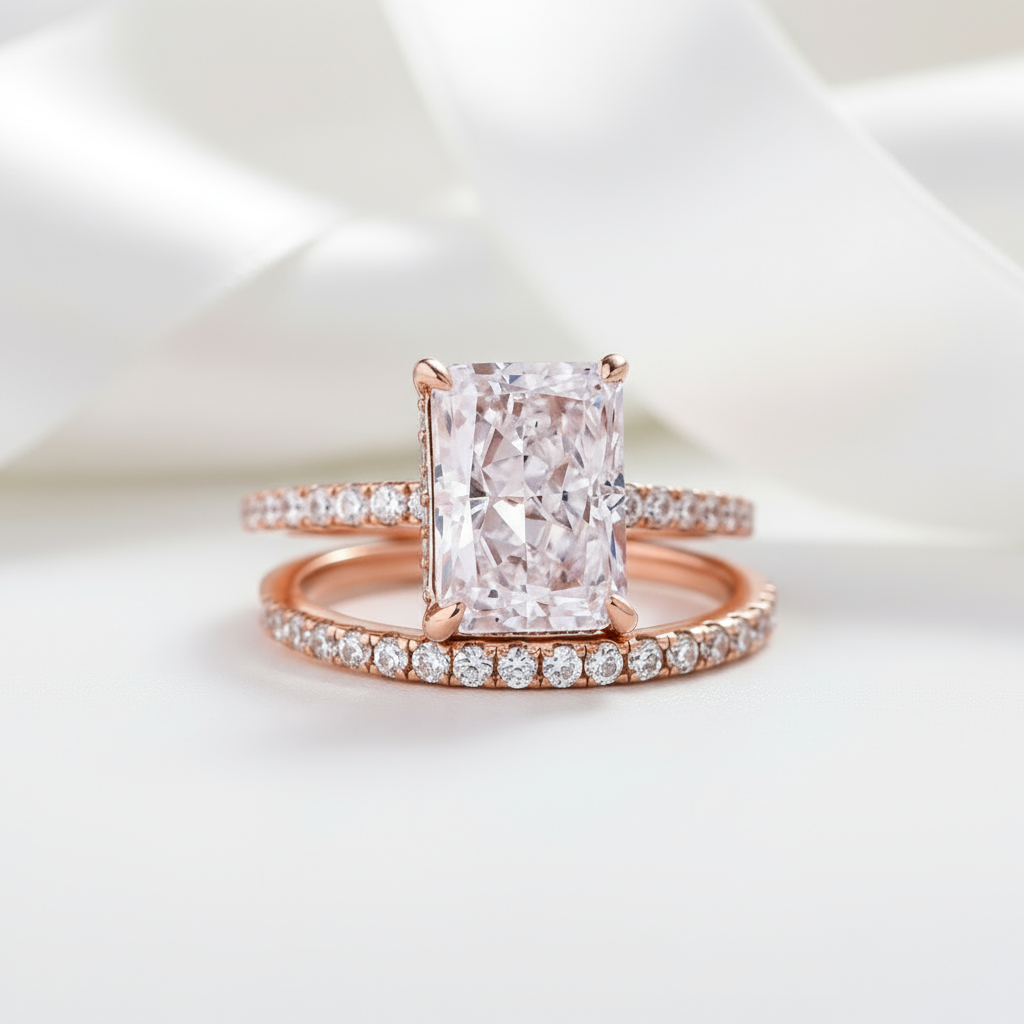 Rose Gold 3.5ct Radiant Cut Wedding Ring Set-Black Diamonds New York