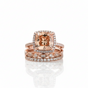 Rose Gold 3pcs Cushion Cut Champagne Stone Ring Set-Black Diamonds New York