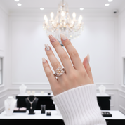 Rose Gold 3pcs Cushion Cut Champagne Stone Ring Set-Black Diamonds New York