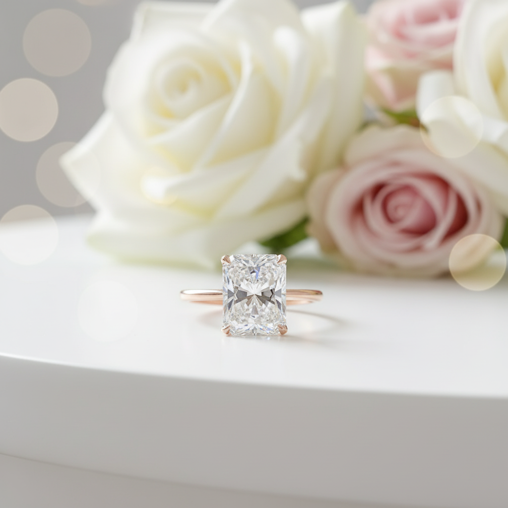 Rose Gold 5.0 Carat Radiant Cut Simulated Diamond Engagement Ring-Black Diamonds New York