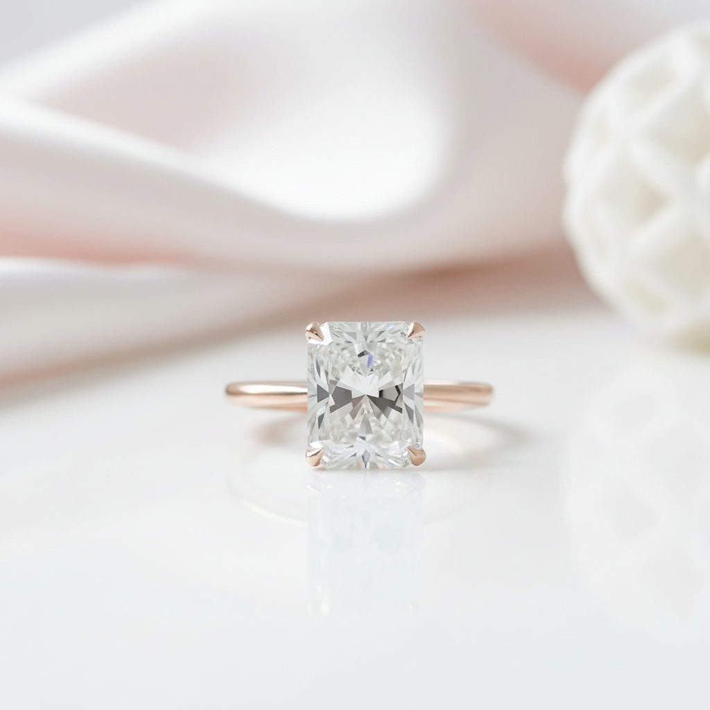 Rose Gold 5.0 Carat Radiant Cut Simulated Diamond Option Engagement Ring-Black Diamonds New York