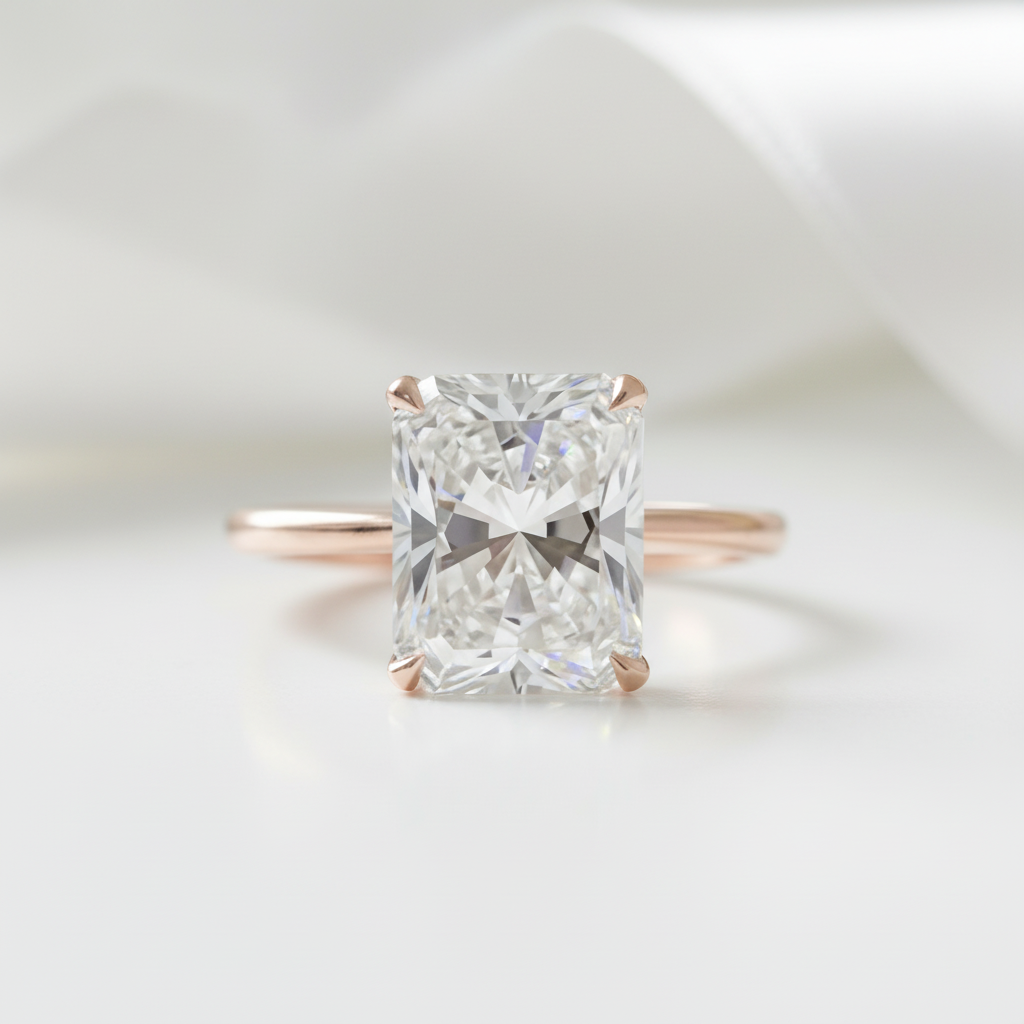 Rose Gold 5.0 Carat Radiant Cut Simulated Diamond Option Engagement Ring-Black Diamonds New York
