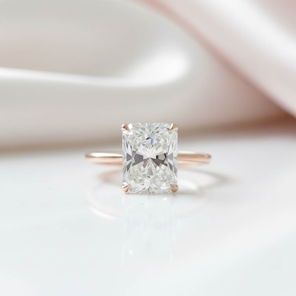 Rose Gold 5.0 Carat Radiant Cut Simulated Diamond Option Engagement Ring-Black Diamonds New York