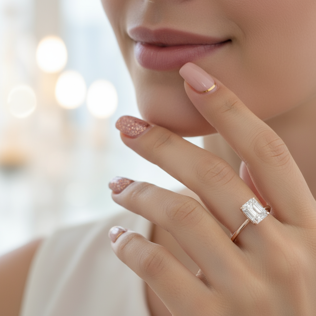 Rose Gold 5.0 Carat Radiant Cut Simulated Diamond Engagement Ring-Black Diamonds New York