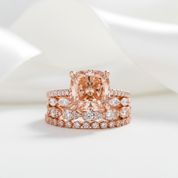 Rose Gold 5ct Cushion Cut Champagne Stone 3PC Ring Set-Black Diamonds New York