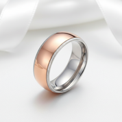 8mm Rose Gold Simple Dome Titanium Wedding Band-Black Diamonds New York