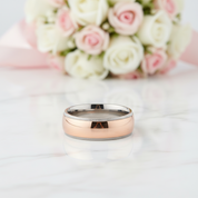8mm Rose Gold Simple Dome Titanium Wedding Band-Black Diamonds New York