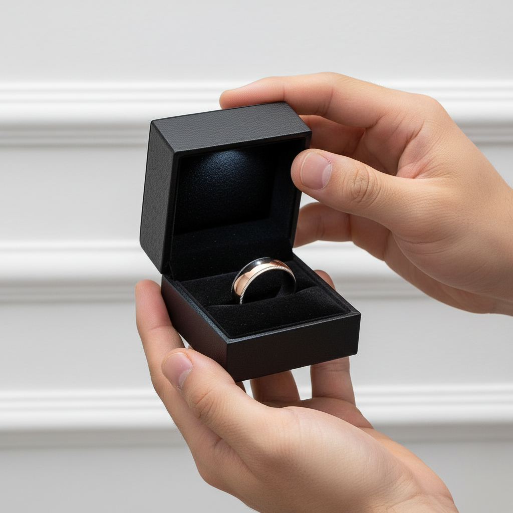 8mm Rose Gold Simple Dome Titanium Wedding Band-Black Diamonds New York