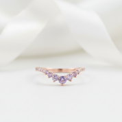 Rose Gold Amethyst Purple Thin Stacking Wedding Band-Black Diamonds New York