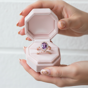 Rose Gold Amethyst Stone Halo Oval Cut Vintage Wedding Set-Black Diamonds New York