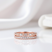 Rose Gold Art Deco Half Eternity Stacking Wedding Band Set-Black Diamonds New York