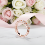 Rose Gold Art Deco Half Eternity Stacking Wedding Band Set-Black Diamonds New York