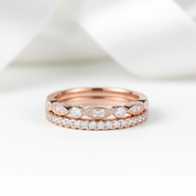 Rose Gold Art Deco Half Eternity Stacking Wedding Band Set-Black Diamonds New York