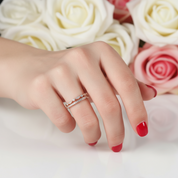 Rose Gold Art Deco Half Eternity Stacking Wedding Band Set-Black Diamonds New York