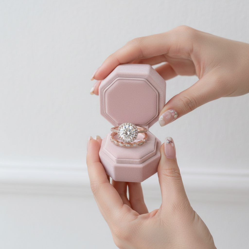 Rose Gold Art Deco Halo Round Cut Wedding Ring Set-Black Diamonds New York