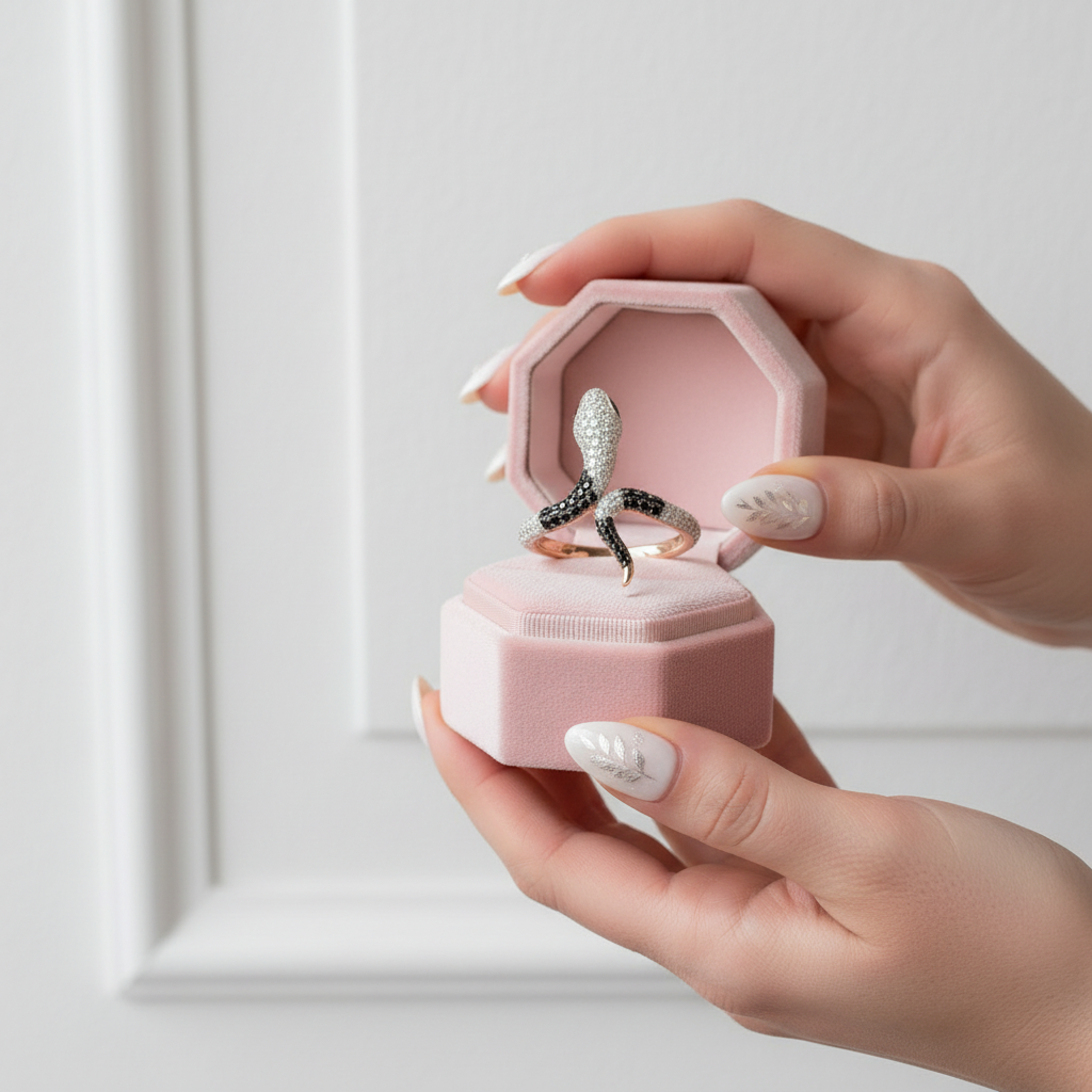 Rose Gold Black Spinel with Diamond Option Snake Ring-Black Diamonds New York