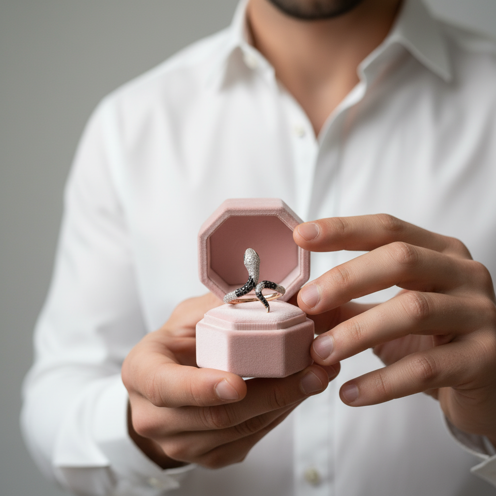 Rose Gold Black Spinel with Diamond Option Snake Ring-Black Diamonds New York