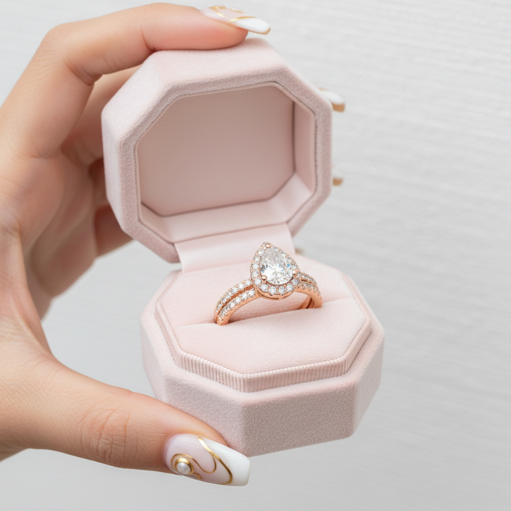 Rose Gold Pear Cut Diamond Option Engagement Ring Set-Black Diamonds New York