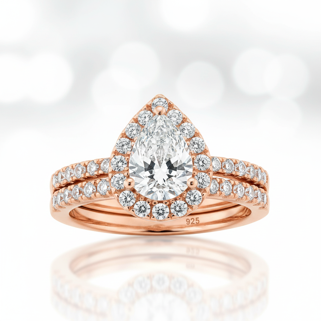 Rose Gold Pear Cut Diamond Option Engagement Ring Set-Black Diamonds New York