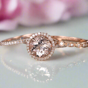 Rose Gold Champagne Sapphire Halo Round Cut 3pcs Wedding Ring Set-Black Diamonds New York