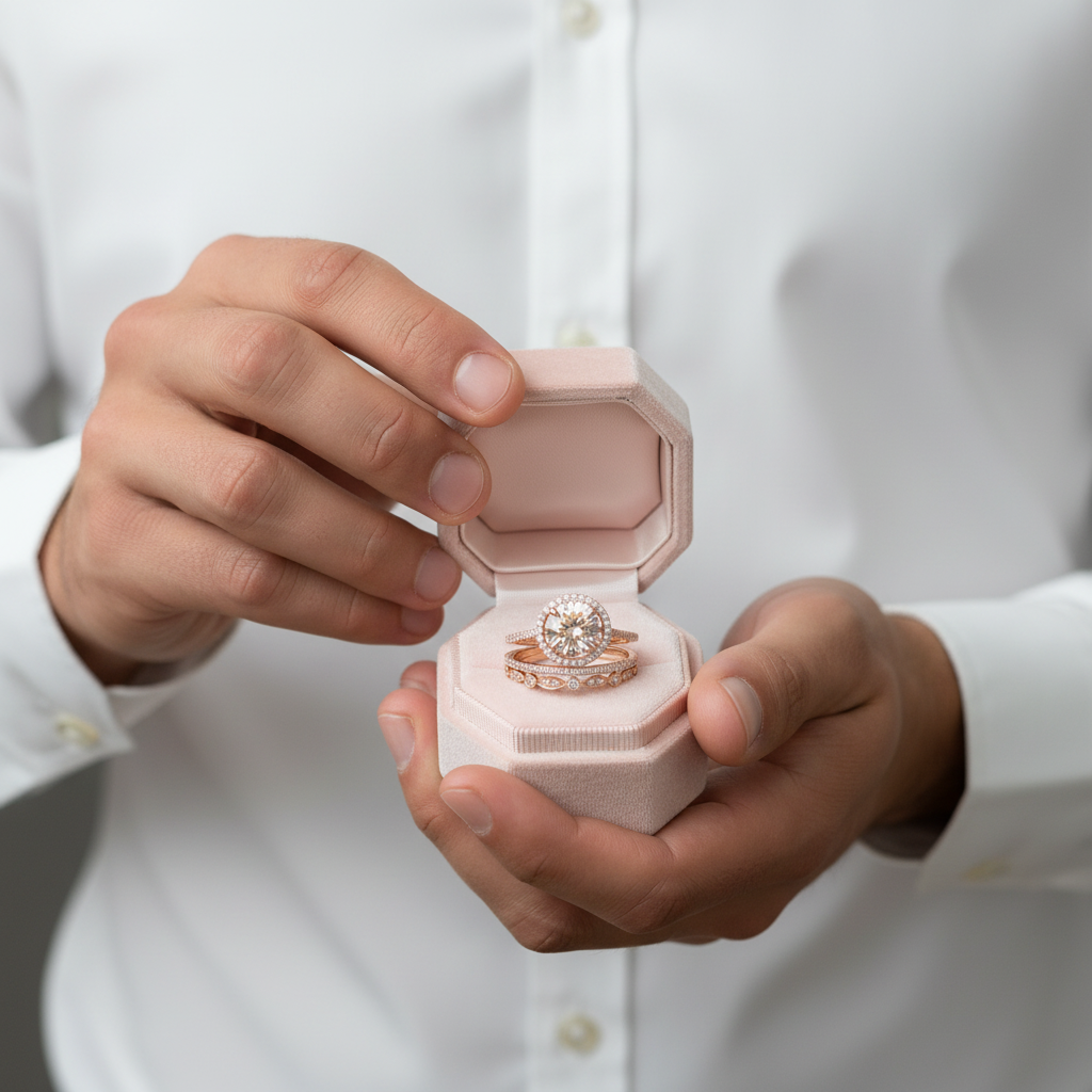 Rose Gold Champagne Sapphire Halo Round Cut 3pcs Wedding Ring Set-Black Diamonds New York