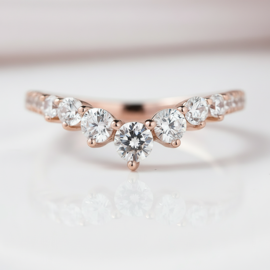 Rose Gold Chic Thin V Shaped Stacking Wedding Band-Black Diamonds New York