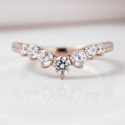 Rose Gold Chic Thin V Shaped Stacking Wedding Band-Black Diamonds New York