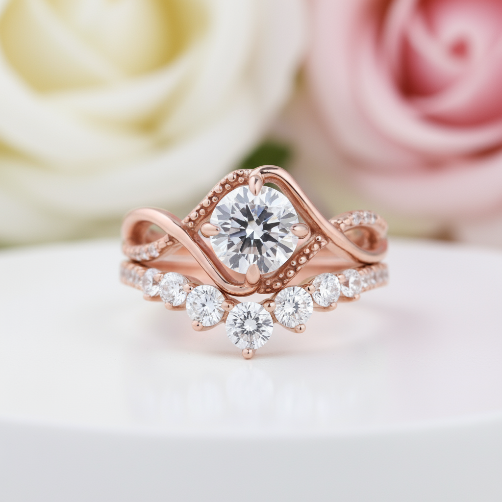 Rose Gold Classic 1.0ct Round Cut Wedding Set-Black Diamonds New York