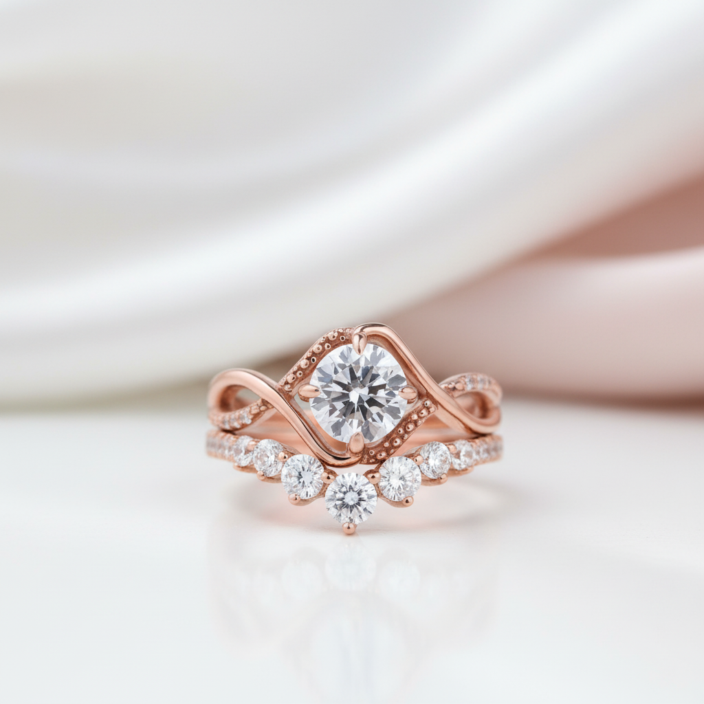 Rose Gold Classic 1.0ct Round Cut Wedding Set-Black Diamonds New York