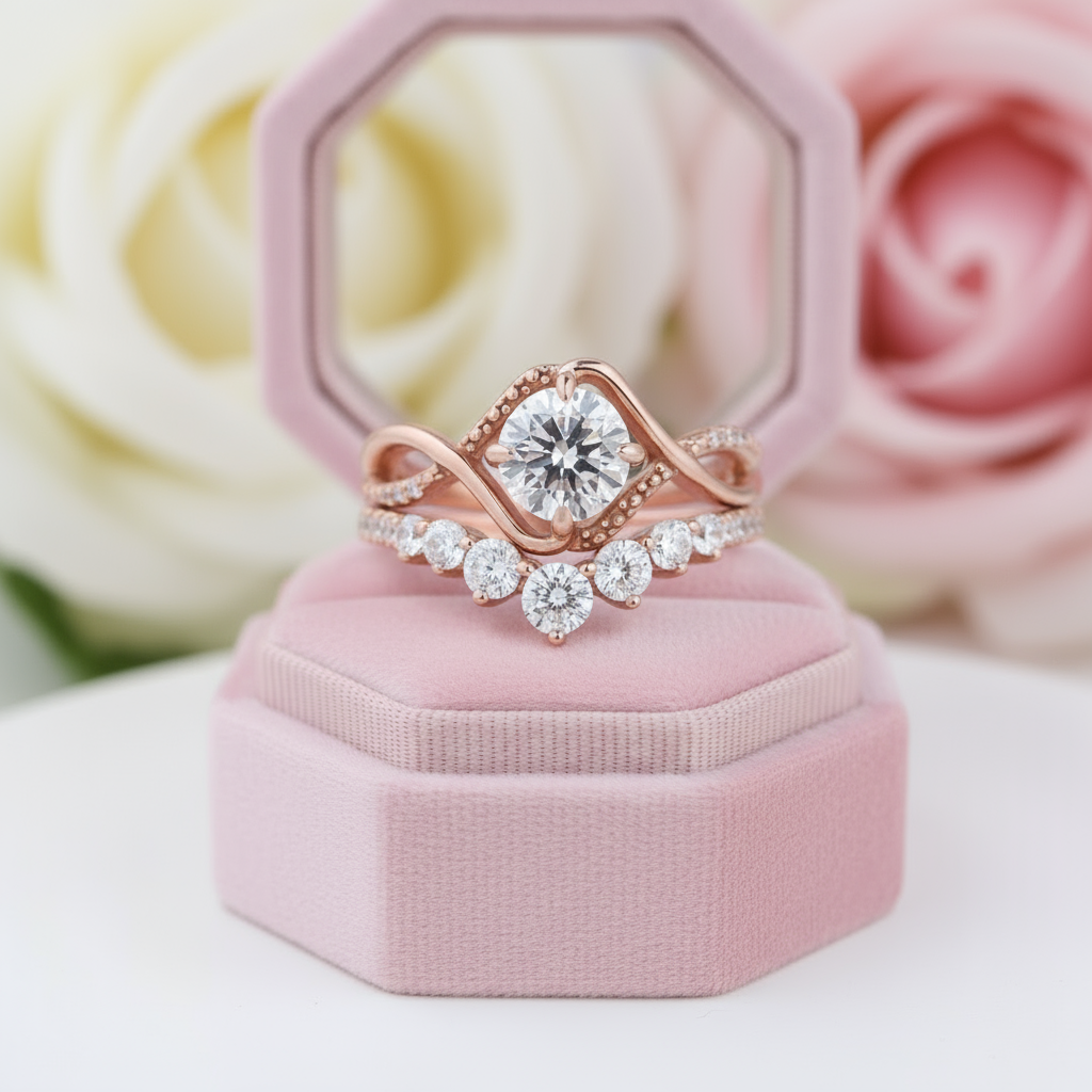 Rose Gold Classic 1.0ct Round Cut Wedding Set-Black Diamonds New York