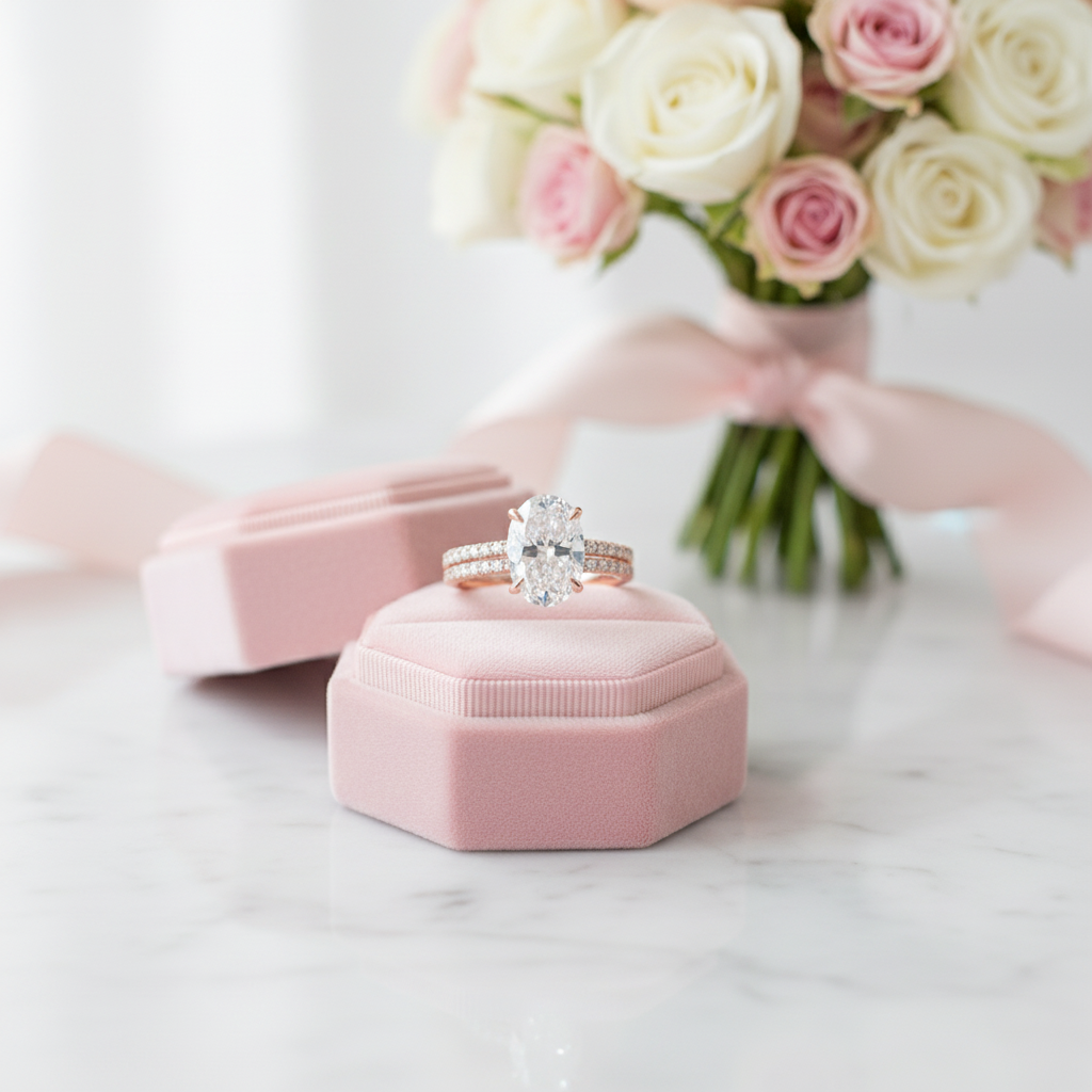 Rose Gold Classic 3.5ct Oval Cut Wedding Ring Set-Black Diamonds New York