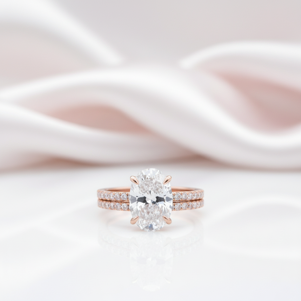 Rose Gold Classic 3.5ct Oval Cut Wedding Ring Set-Black Diamonds New York