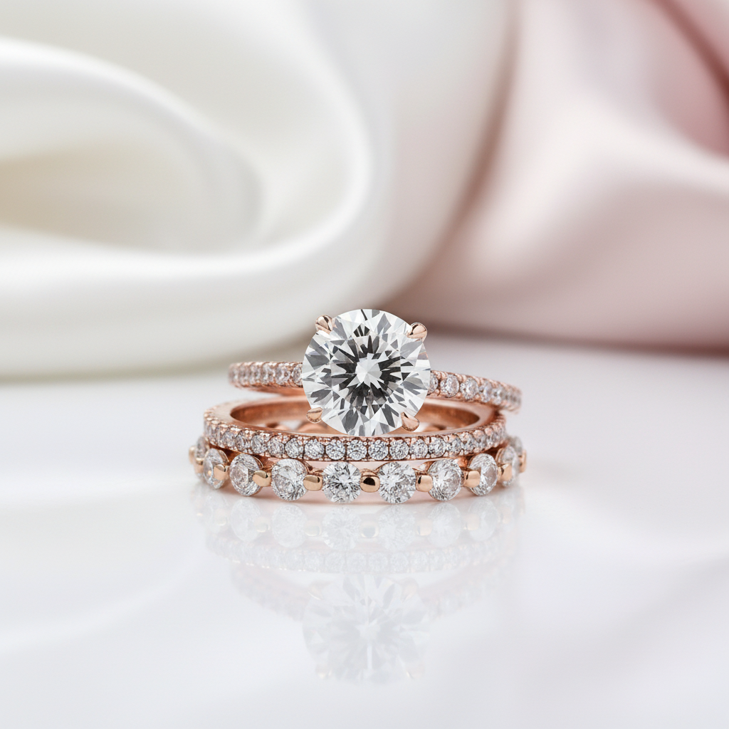Rose Gold Classic Round Cut Wedding Set-Black Diamonds New York