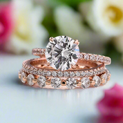 Rose Gold Classic Round Cut Wedding Set-Black Diamonds New York